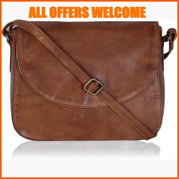 Genuine Leather Crossbody Purse with Adjustable Strap and Multiple Pockets